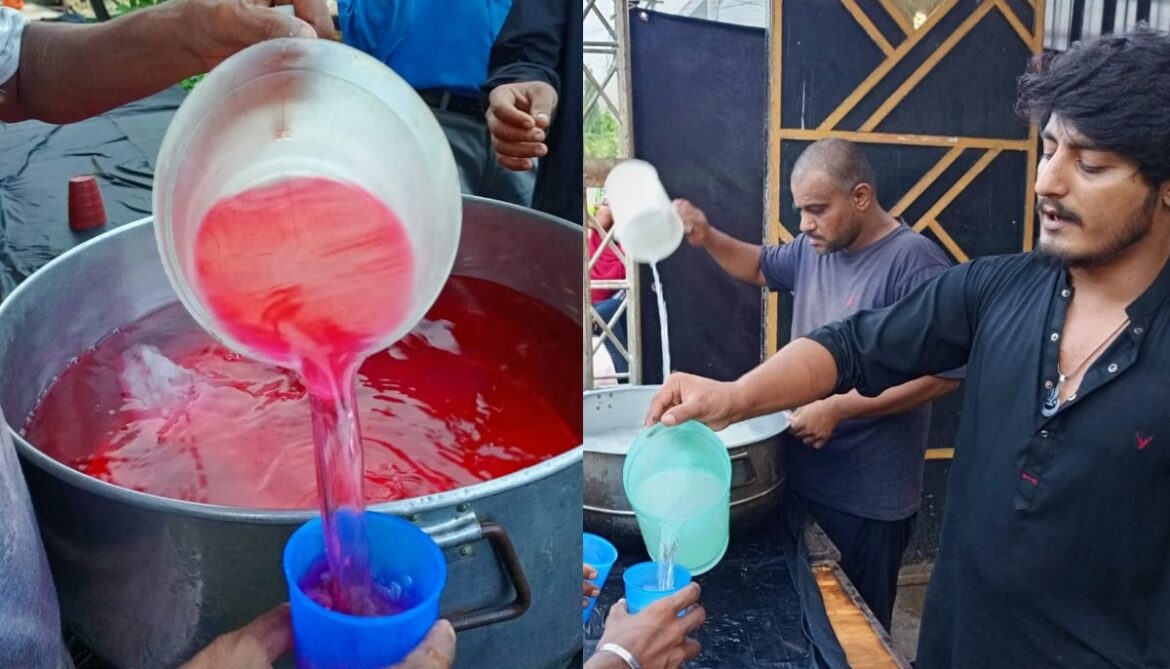 Volunteers at a sabeel in pour in juices for commuters in Karachi, on July 10, 2024. — Geo.tv via Saad Ahmed