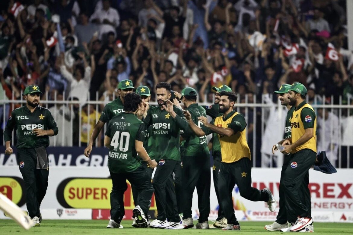 Spinner Muhammad Rizwan celebrates with teammates after securing five-wicket haul against Afghanistan during Tri-Nation Series final at Sharjah Cricket Stadium, UAE, September 7, 2025. — AFP