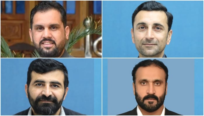 13-member KP cabinet set to be sworn in today (Clockwise from top left) PTI backed Khyber Pakhtunkhwa’s MPAs Meena Khan Afridi, Faisal Turkai, Aftab Alam and Syed Fakhar Jehan. — KP Assembly/File