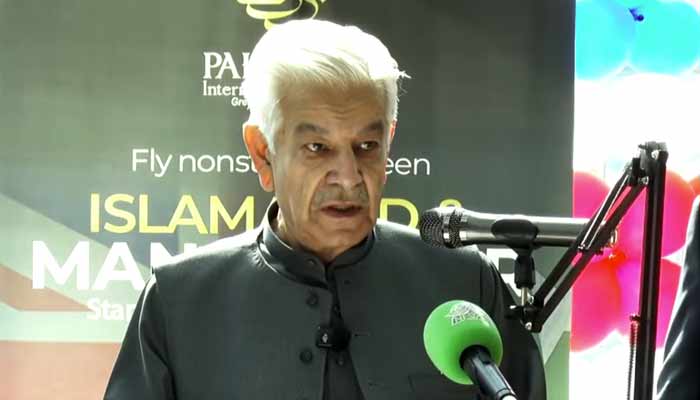 Asif vows to make PIA profitable as airline resumes UK Khawaja Asif addresses the ceremony at Islamabad airport on October 25, 2025 — ScreengrabviaGeoNews
