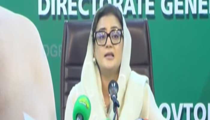 Bokhari says decision on TLP’s fate ‘expected soon’ as federal Punjab Information Minister Azma Bokhari speaks during a press conference on October 23, 2025. — Screengrab via Geo News