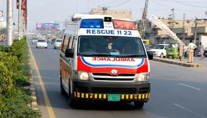 Eight dead, 13 injured in two Punjab van-truck collisions Rescue 1122 ambulance seen in this image. —APP/File