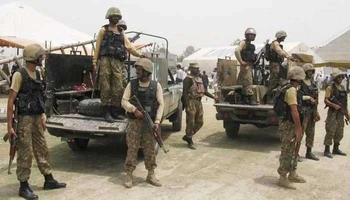 Major terror incident averted as three India-backed terrorists killed in Pakistani soldiers stand guard in Bannu, on July 2, 2014. — Reuters