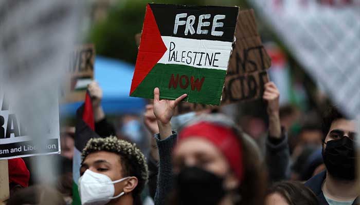Most Americans support US recognition of Palestinian state: poll A protester holds a sign as students and others demonstrate at a protest encampment at University Yard in support of Palestinians in Gaza at George Washington University in Washington, April 25, 2024. — Reuters