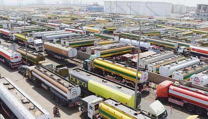 Nationwide fuel shortage looms as POL cargoes held over tax A large number of oil tankers are parked near Shireen Jinnah Colony in Karachi. — Online/File