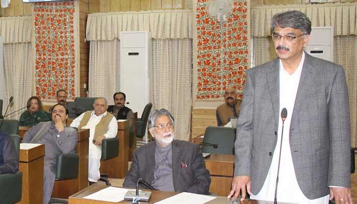 PML-N announces split from AJK govt Azad Jammu and Kashmir Prime Minister Chaudhry Anwaarul Haq speaks at the meeting of the Legislative Assembly on April 20, 2023. — NNI