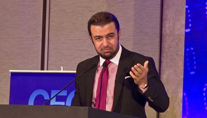 Pakistan aims to double trade with UAE within three years Advisor to the Finance Minister Khurram Schehzad, delivers his speech at the Pakistan Finance Conference Middle East in Dubai. — Reporter