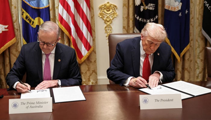 Trump, Australia’s Albanese sign critical minerals agreement, discuss submarine deal US President Donald Trump and Australias Prime Minister Anthony Albanese sign an agreement on rare earth and critical minerals during a meeting in the Cabinet Room at the White House, in Washington, DC, US, October 20, 2025. — Reuters