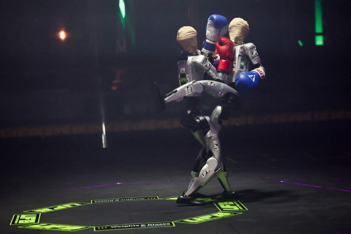 Robots fight with kicks and punches during the Ultimate Fighting Bots (UFB) competition at the BattleBots Arena on the sidelines of the annual Consumer Electronics Show (CES) in Las Vegas, Nevada on January 6, 2026. PHOTO:AFP