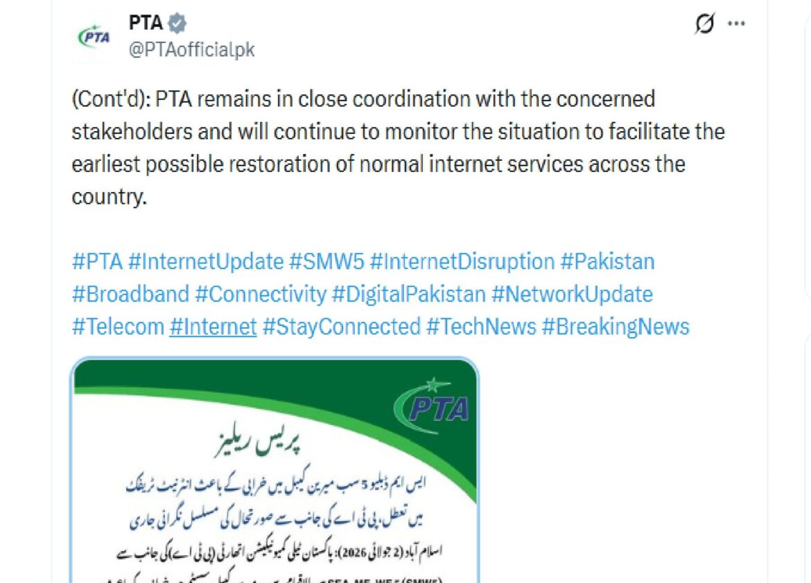 PTA warns of intermittent internet issues after SMW5 cable fault