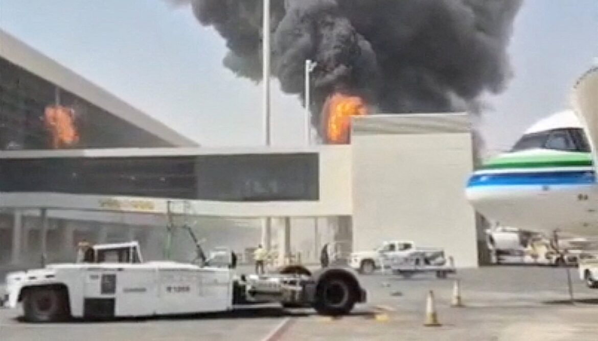 Smoke and flames rise from King Khalid Airport, after Yemens Houthis said they attacked the airport, in Riyadh, Saudi Arabia, October 8, 2026, in this screengrab obtained from a social media video. — Reuters